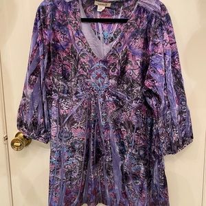 One World purple print velvet top